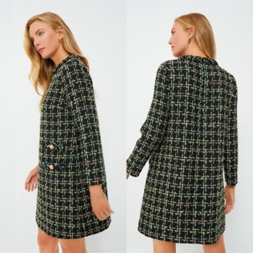 Tuckernuck NEW Holly Tinsel Tweed Long Sleeve Retro Black Jackie Dress Size S - Picture 3 of 14